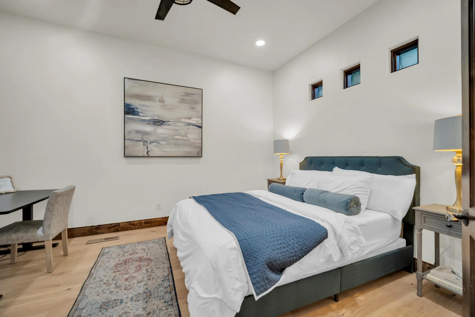 Guest bedroom photographed in the Malago residence